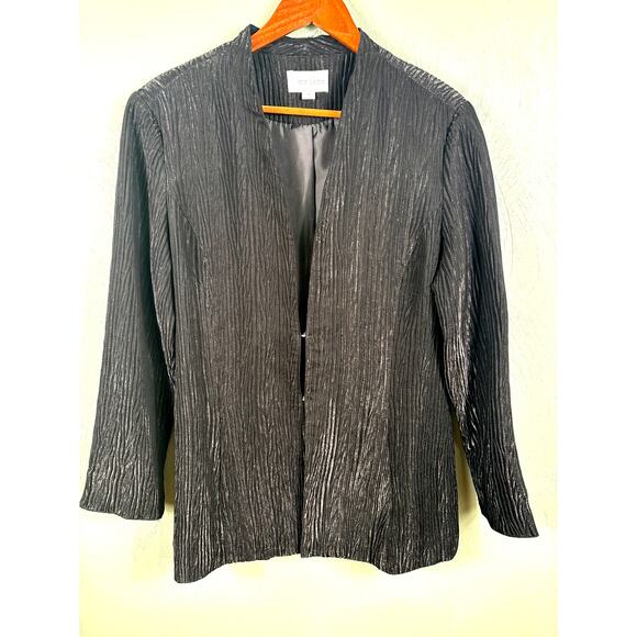 Erin London Women's Size Medium Gray Textured Metallic Lined Long Sleeve Jacket - Picture 2 of 13